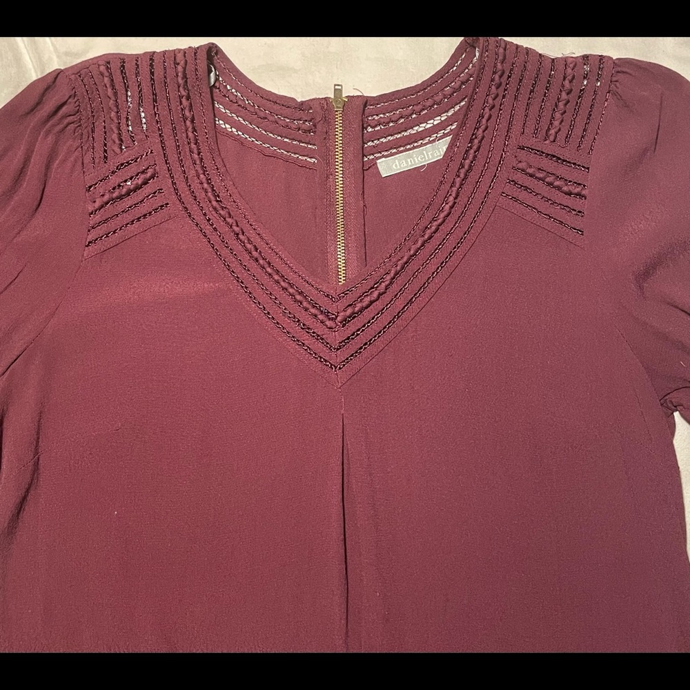 DanielRainn long sleeve blouse, burgundy, with eyelet neck/shoulder line, medium